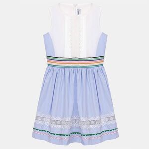 Simonetta Kids White/blue Stripe Cotton Trimmed Sleeveless Dress 6 Yrs